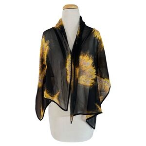 BERNIE OF NEW YORK Multicolor Silk Shawl Scarf 21”x 55” Sheer Floral
